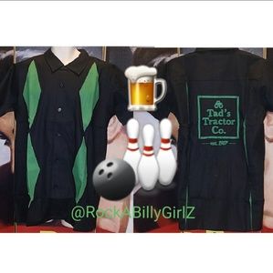 Tatyana Archie Bowling Shirt w Green Diamond Panels Tad's Tractor Co Embroidery
